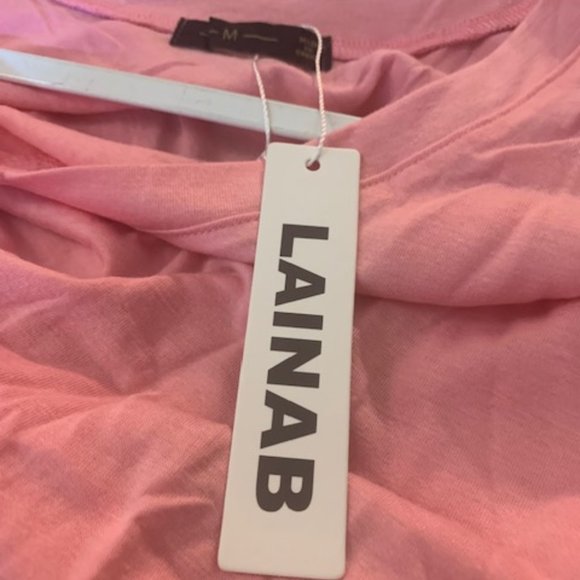 Lainab Women's Pink V-Neck Short Sleeve Rayon/Polyester T-shirt Medium NWT - Picture 4 of 7